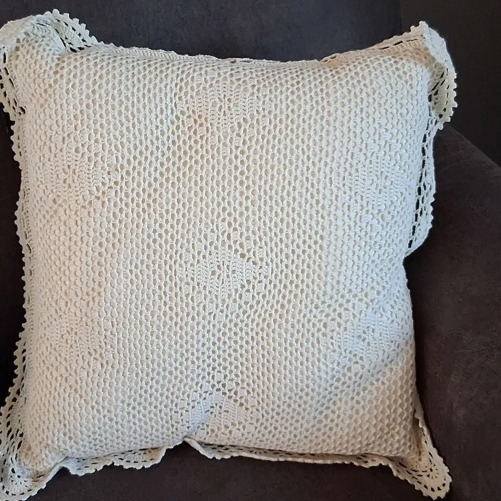 Cream Color Crocheted Lace Pillow & 1 Lace‎ Pillow Cover